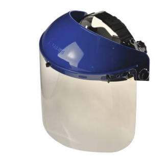 Ratchet Face Shield Assembly, PETG, Uncoated, Clear Visor, Blue, 8 in Visor Height