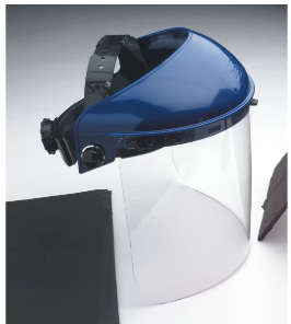Ratchet Face Shield Assembly, PETG, Uncoated, Clear Visor, Blue, 8 in Visor Height