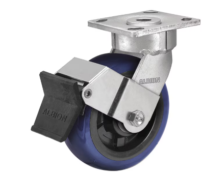 8" X 2" Non-Marking Polyurethane Premium Swivel Caster, Face Brake, Loads Up To 1200 lb