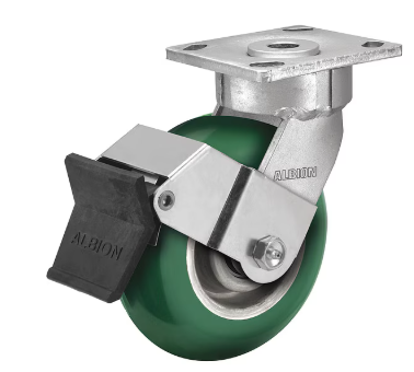5" X 2" Non-Marking Polyurethane Round Swivel Caster, Face Brake, Loads Up To 1000 lb